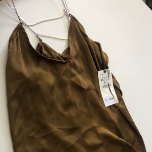New with tags olive green satin shirt zara